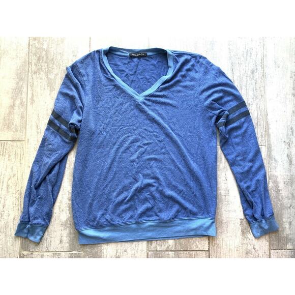 $98 Wildfox Essential V Neck Pullover Jumper Blue Stripe Long Sleeve Casual L - Picture 2 of 10